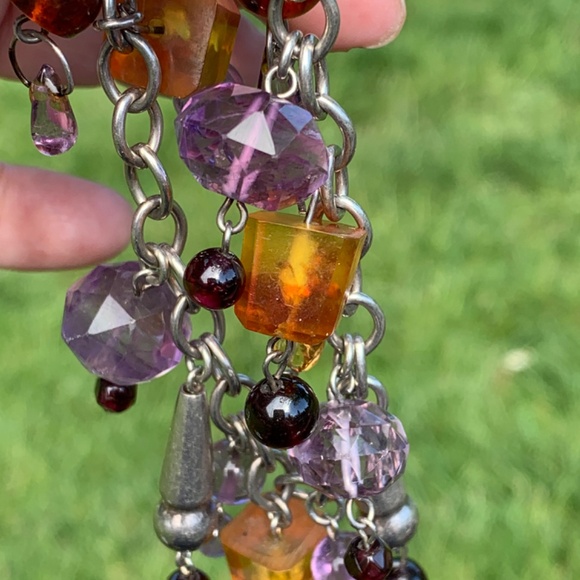 VINTAGE CHARM BRACELET HEART AMETHYST AMBER GARNET 925 STERLING SILVER UNIQUE - Picture 7 of 16